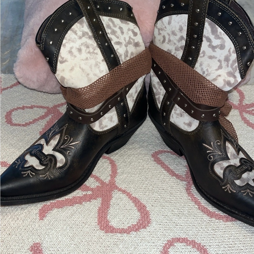 Stylish Brown and White Heeled Boots